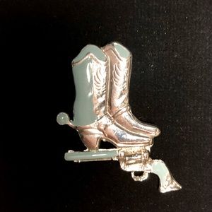 Cowboy boots and revolver pin/brooch